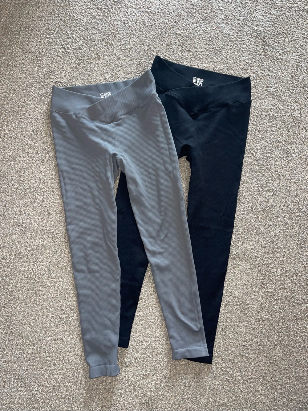 OQQ Ribbed High-Waist Leggings — Gray & Black - Picture 1 of 2